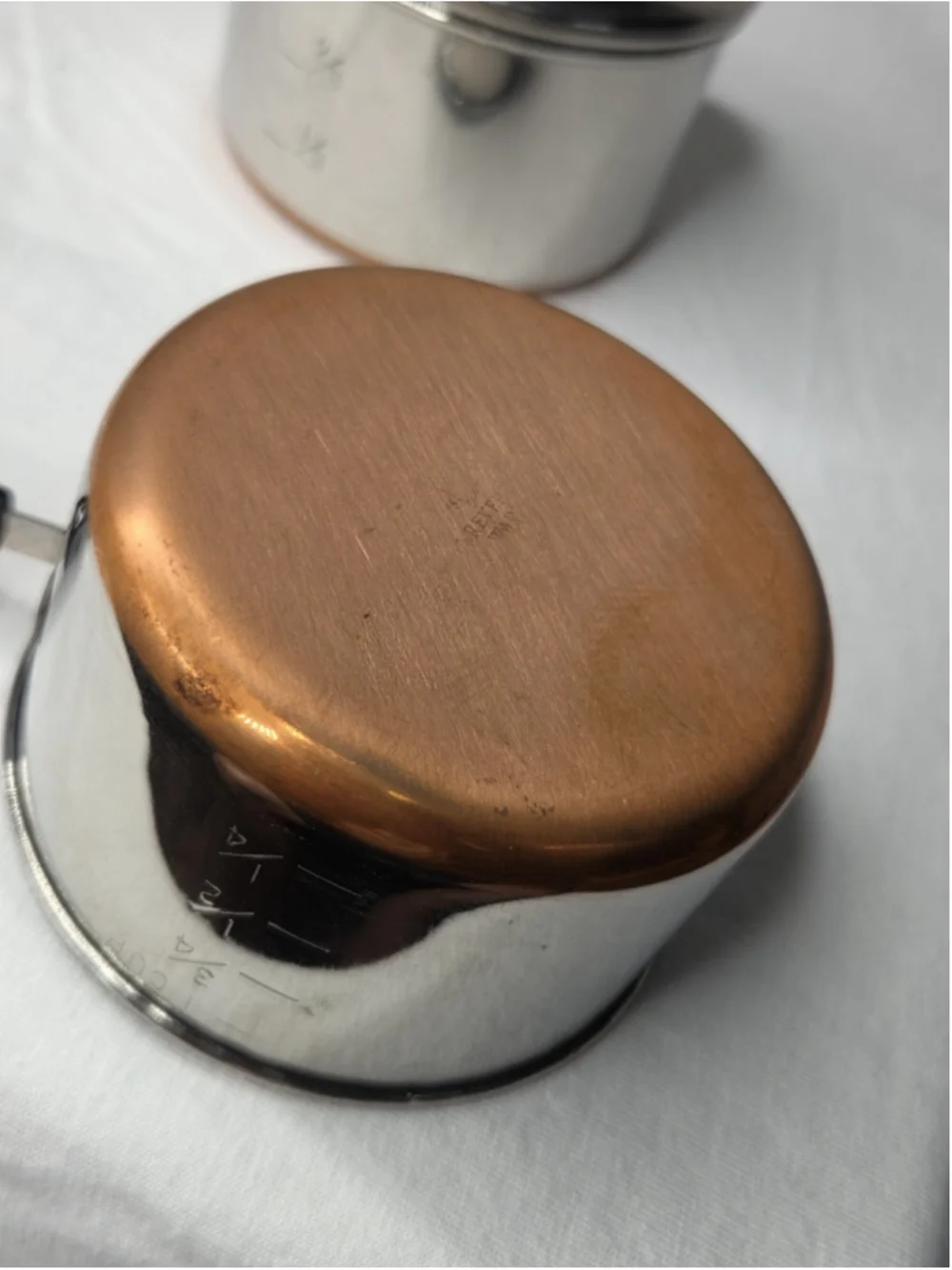 Vintage Revere Ware Miniature Measuring Saucepans w/Lids Copper Bottom Lot of 2